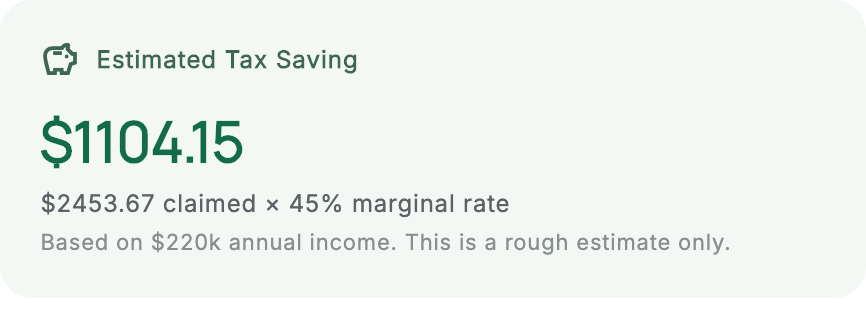 Estimated tax savings card